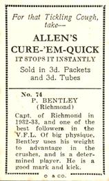 1933 Allen's League Footballers #74 Percy Bentley Back
